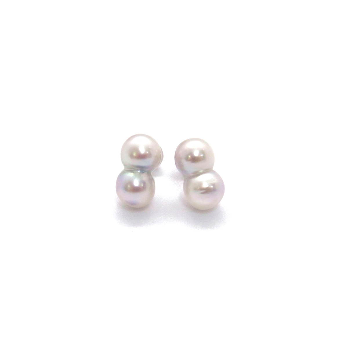 ツインパールピアス 4-5ｍｍ 双子真珠 直結ピアス 14金イエローゴールド シルバーグレー 個性的 希少 選べる素材