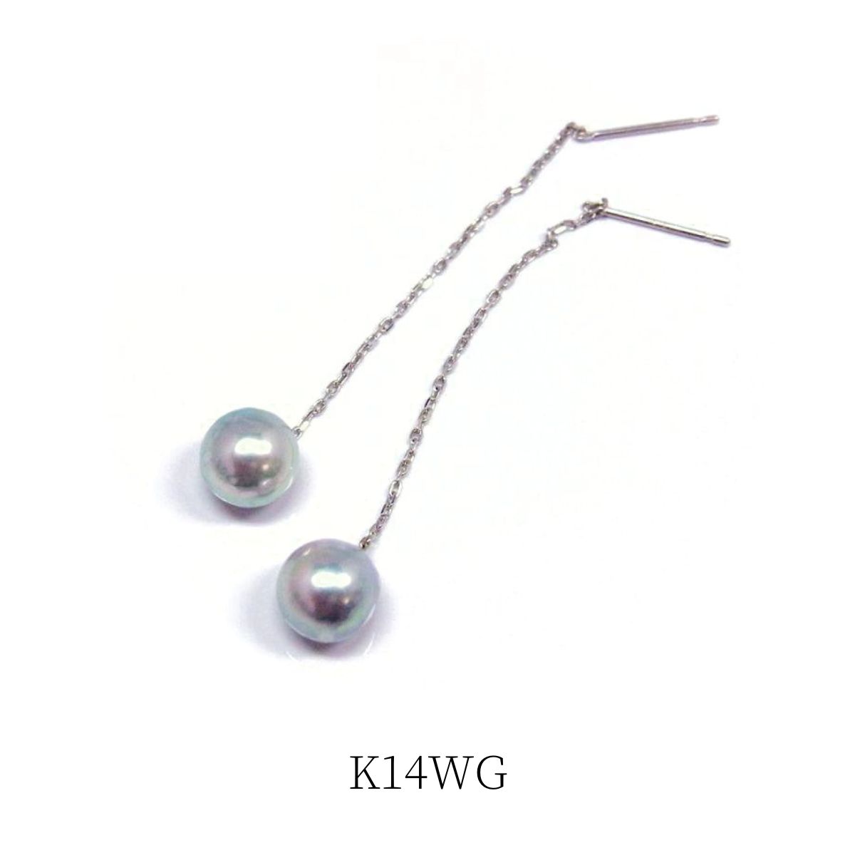 E327高品質アコヤ真珠K14WGチェーンブラピアス3.5～5.0㎜ 伊勢志摩産