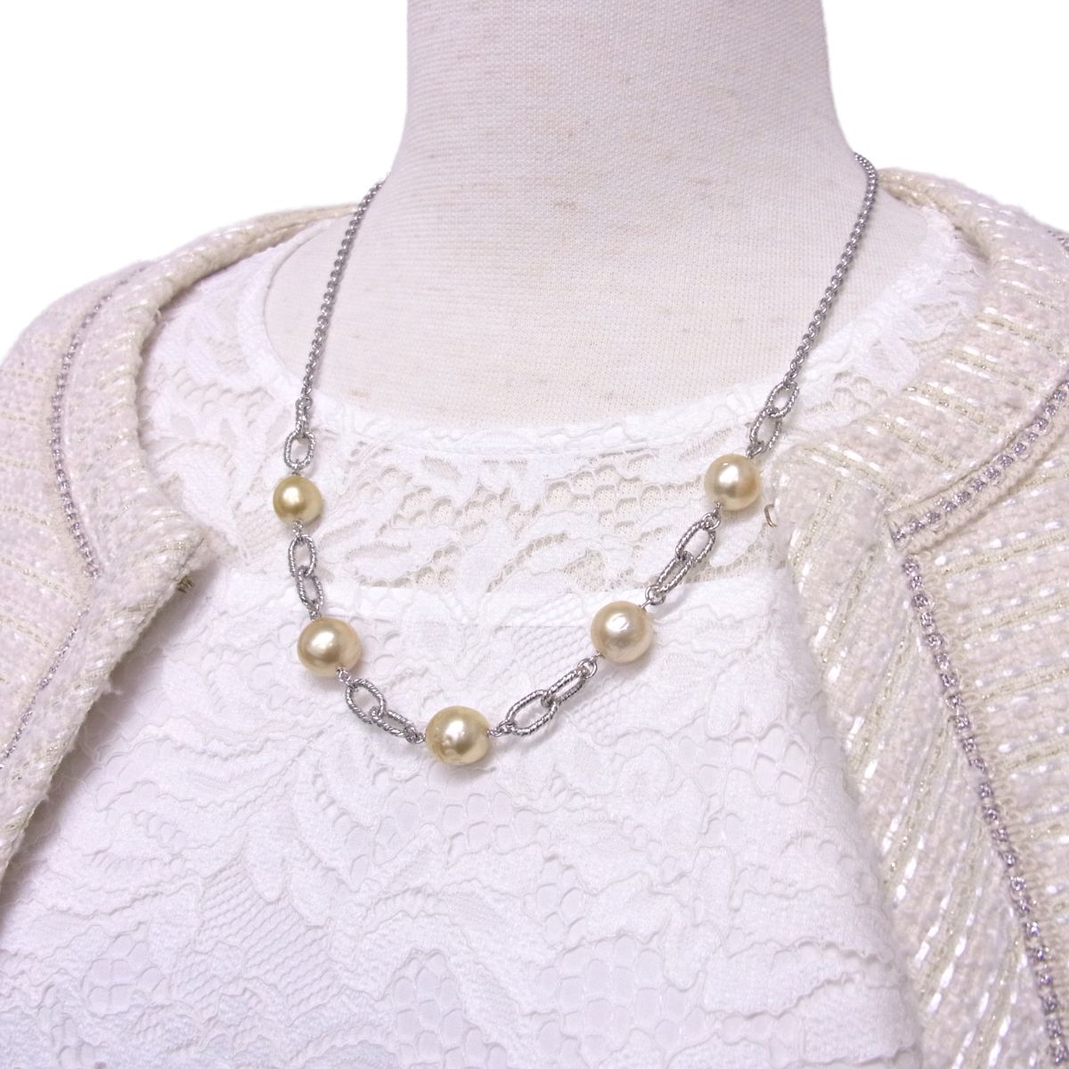 白蝶真珠　デザインネックレス　ゴールド　10-11mm　シルバー製　オリジナル　1点もの
