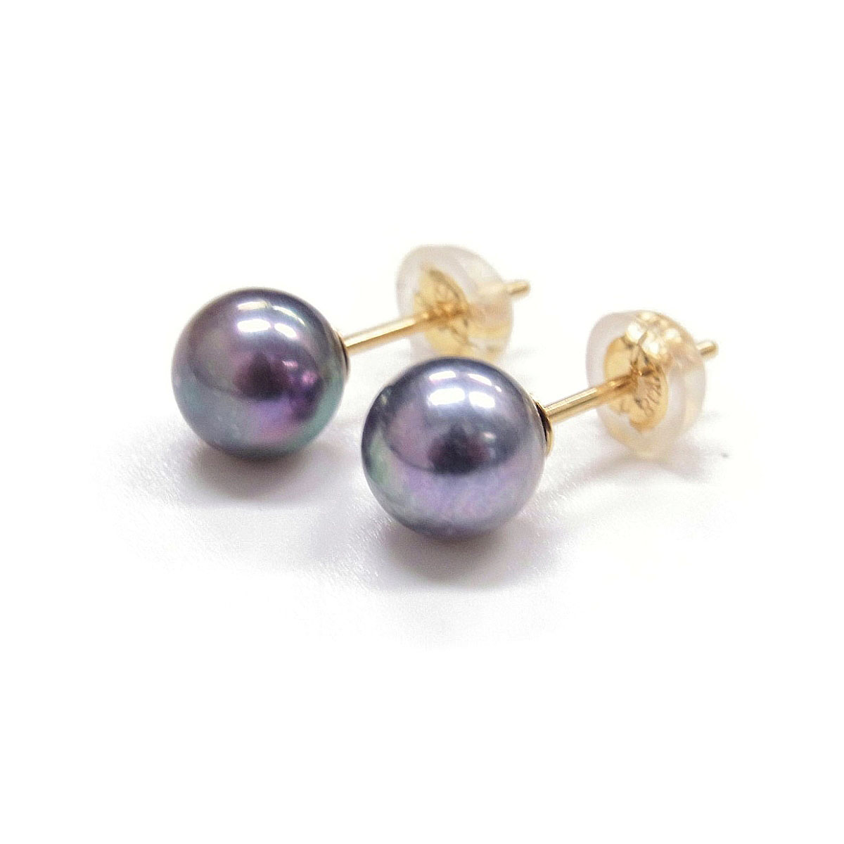 アコヤ黒真珠 ピアス イヤリング ブラック(染め) ラウンド 6.5-7mm 