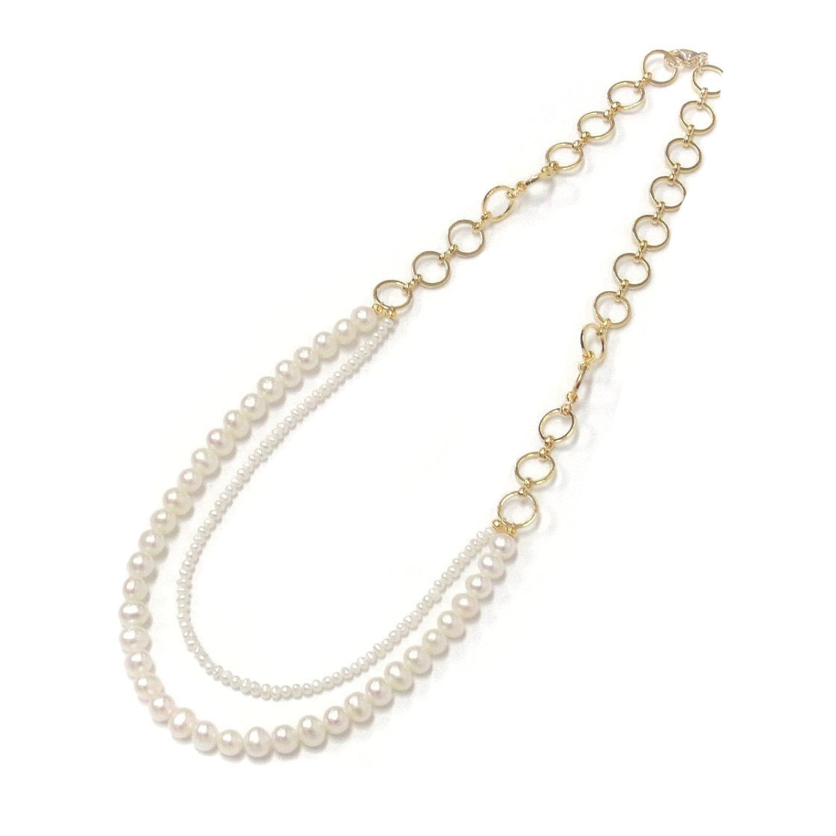 淡水真珠 チェーンパールネックレス ベビーパール 2.5-3mm 7-7.5mm ホワイト ブラス製 淡水真珠 チェーンパールネックレス ベビーパール 2.5-3mm 7-7.5mm ホワイト ブラス製