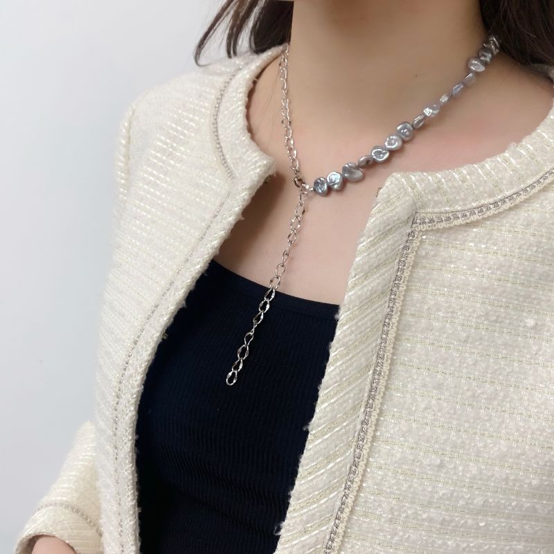 J69 ケシパール 真珠 SILVER刻印 ネックレス グレー系カラー