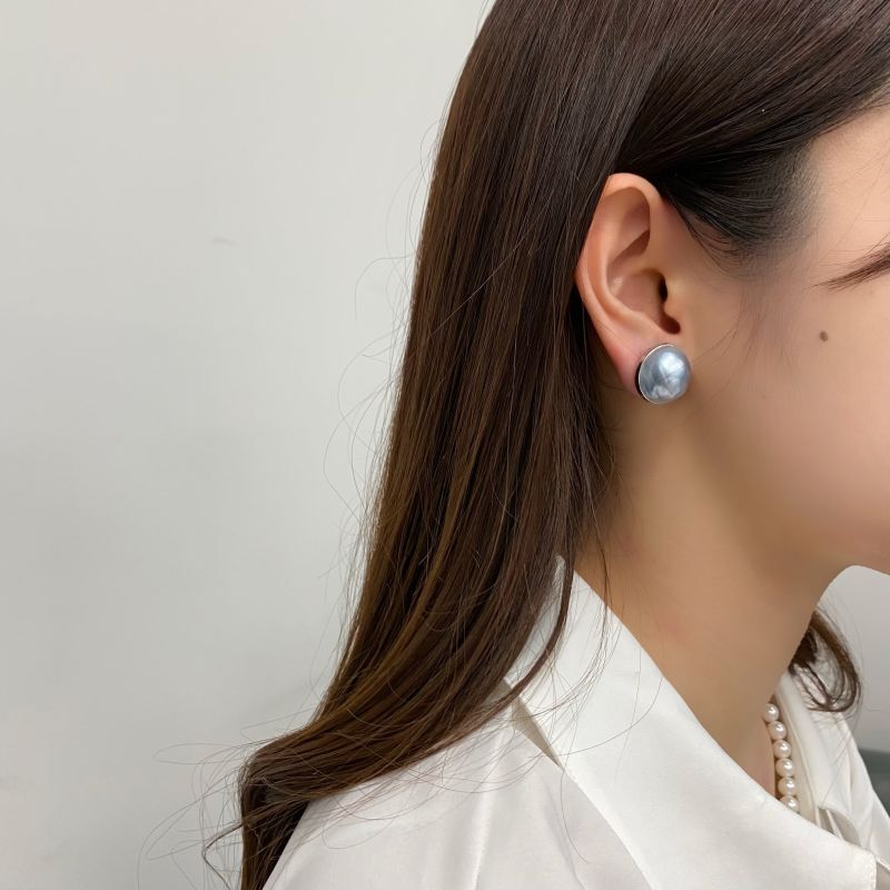 マベ真珠 パールイヤリング グレー 無調色 16-17.5mm 半円 シルバー  