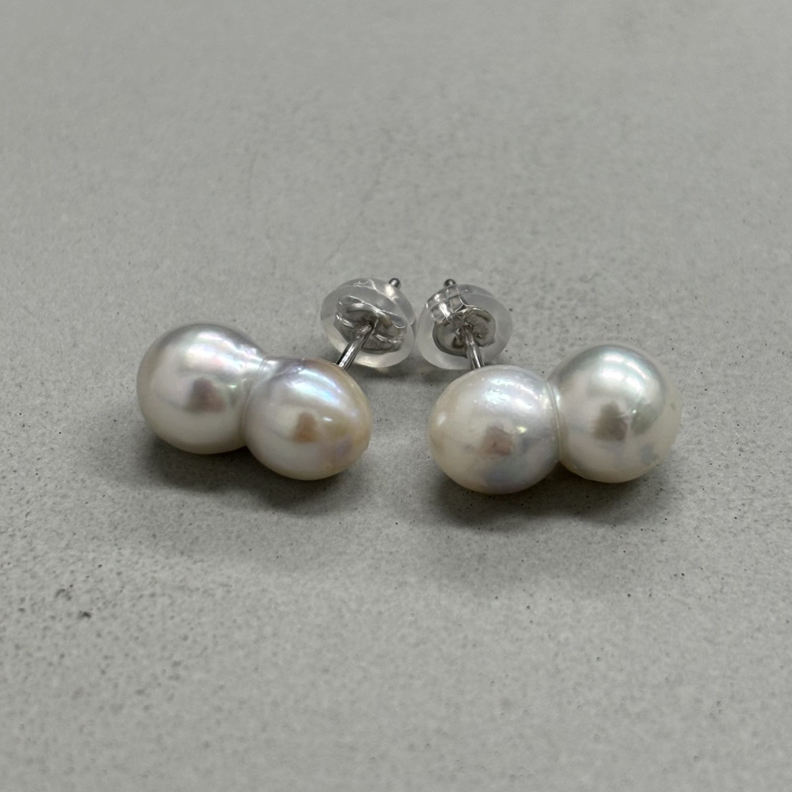 アコヤ真珠 ツインパールピアス イヤリング 7-8mm ナチュラルグレー  