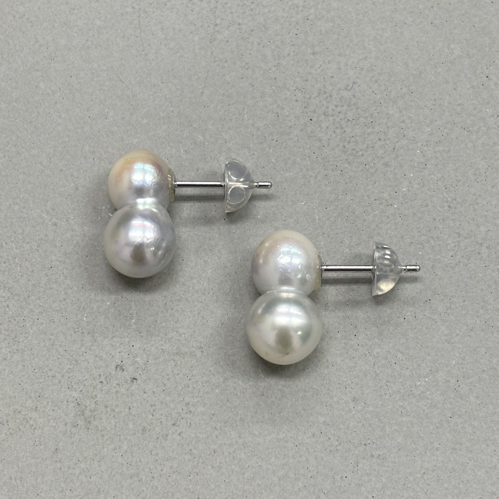 アコヤ真珠 ツインパールピアス イヤリング 7-8mm ナチュラルグレー  