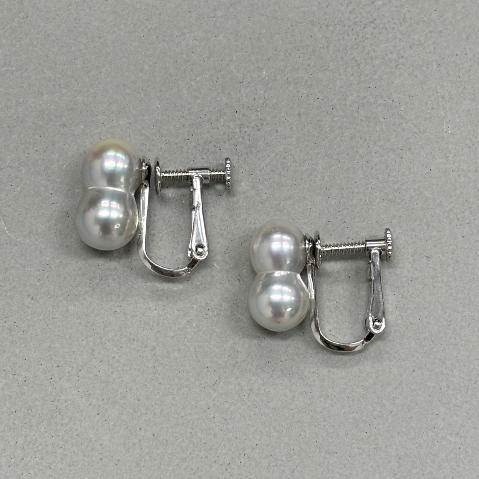 アコヤ真珠 ツインパールピアス イヤリング 7-8mm ナチュラルグレー 