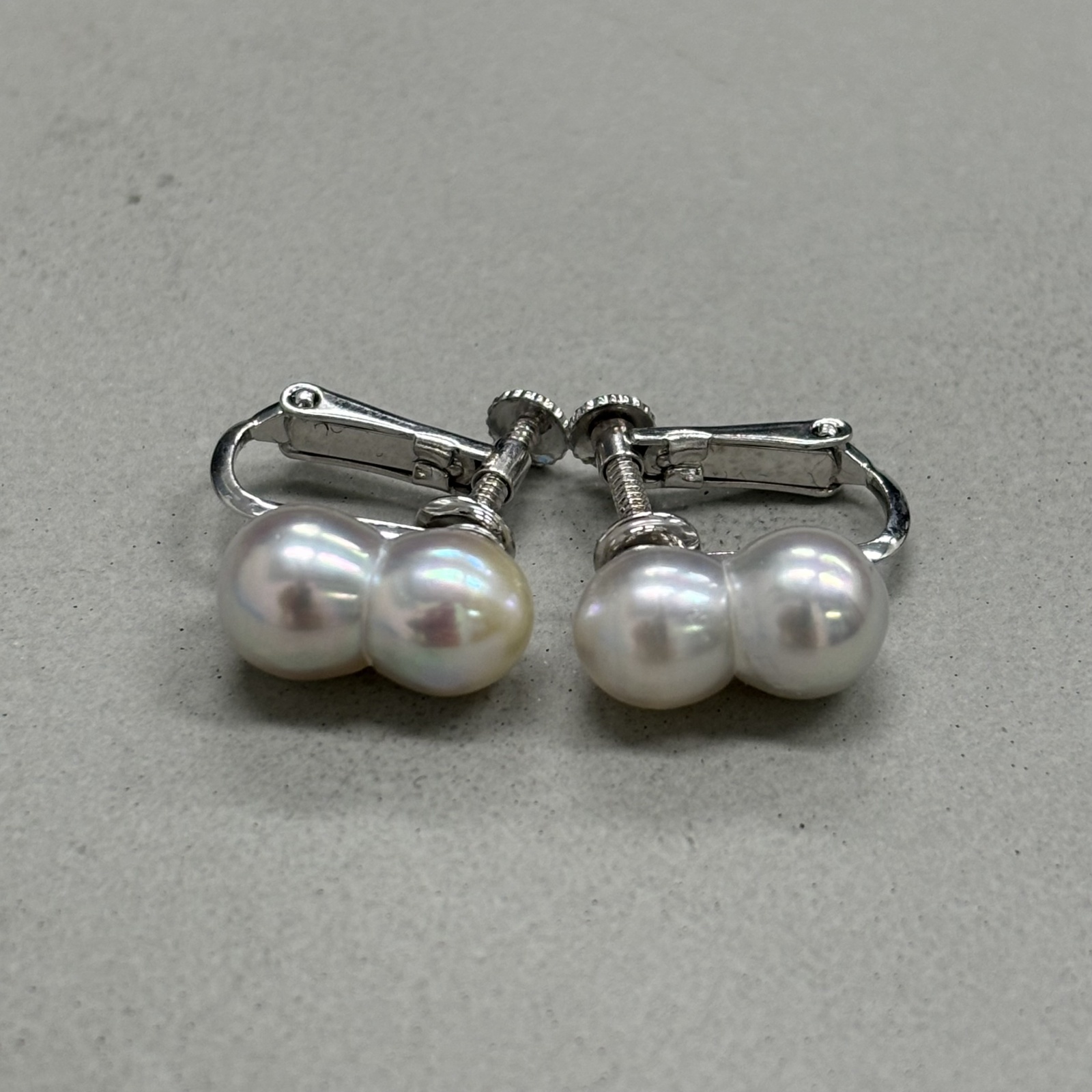 アコヤ真珠 ツインパールピアス イヤリング 7-8mm ナチュラルグレー  