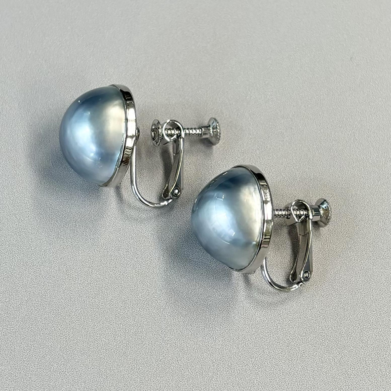 マベ真珠 パールイヤリング グレー 無調色 16-17.5mm 半円 シルバー  