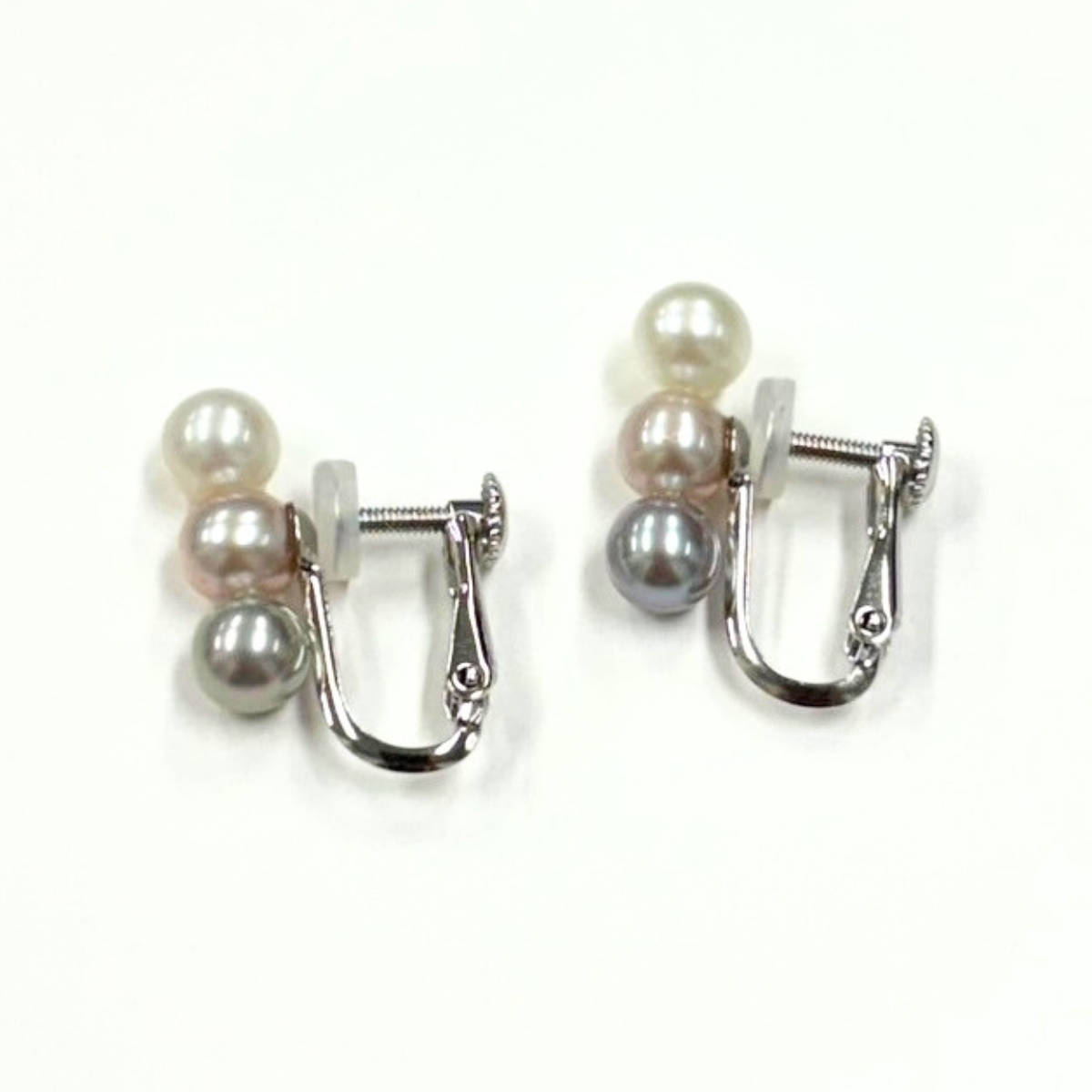 【再入荷】淡水真珠 3連パールピアス イヤリング オフラウンド ホワイト ピンク グレー 5-6mm K10YG