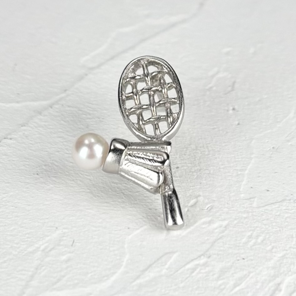 画像1: アコヤ本真珠 パールタックピン タックブローチ バドミントンモチーフ 4-4.5mm ホワイト ラウンド ブラス (1)