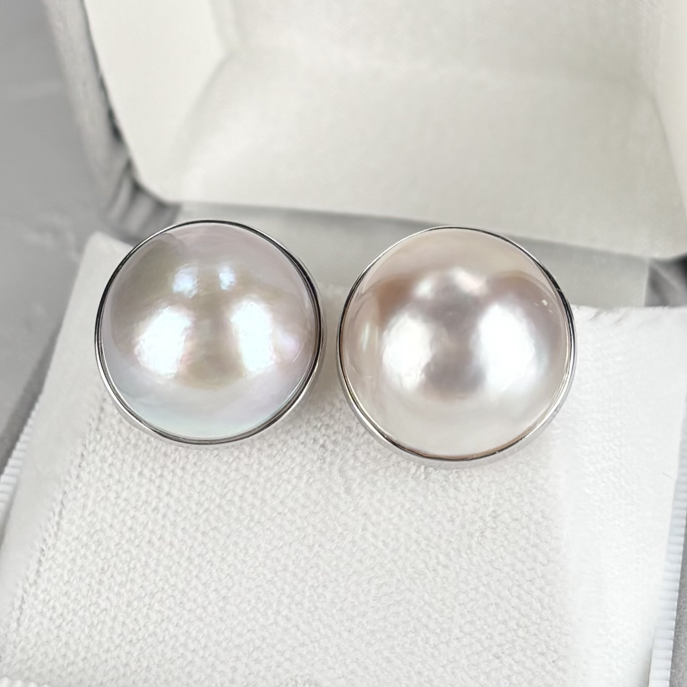 ≪再入荷≫マベ真珠 パールピアス イヤリング ホワイト 16-16.5ｍｍ 半円 SV925  