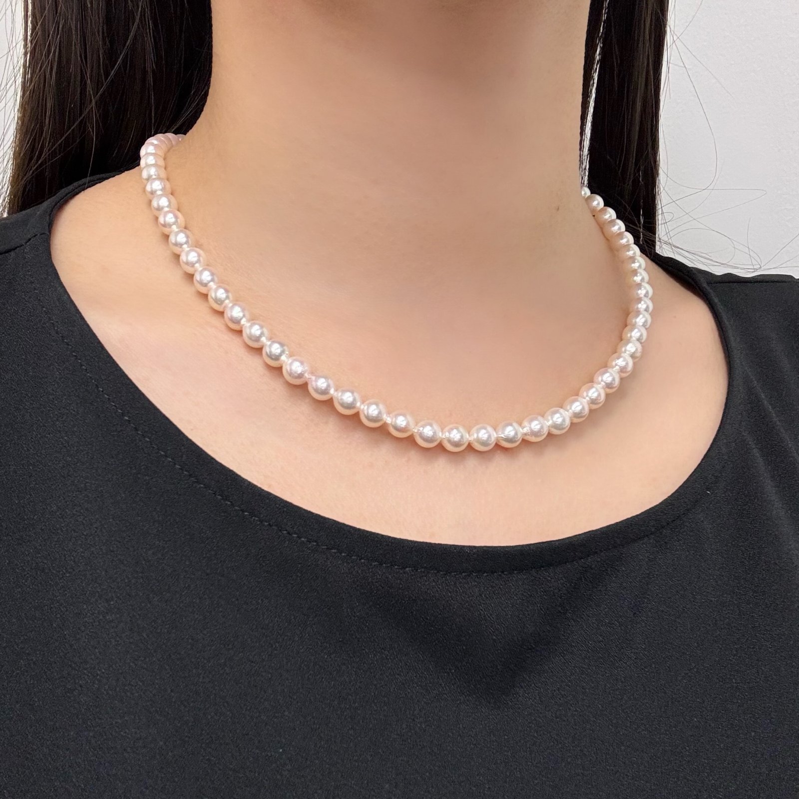 真珠 パールネックレス 6-6.5mm ホワイト ラウンド 約42cm GIA宝石